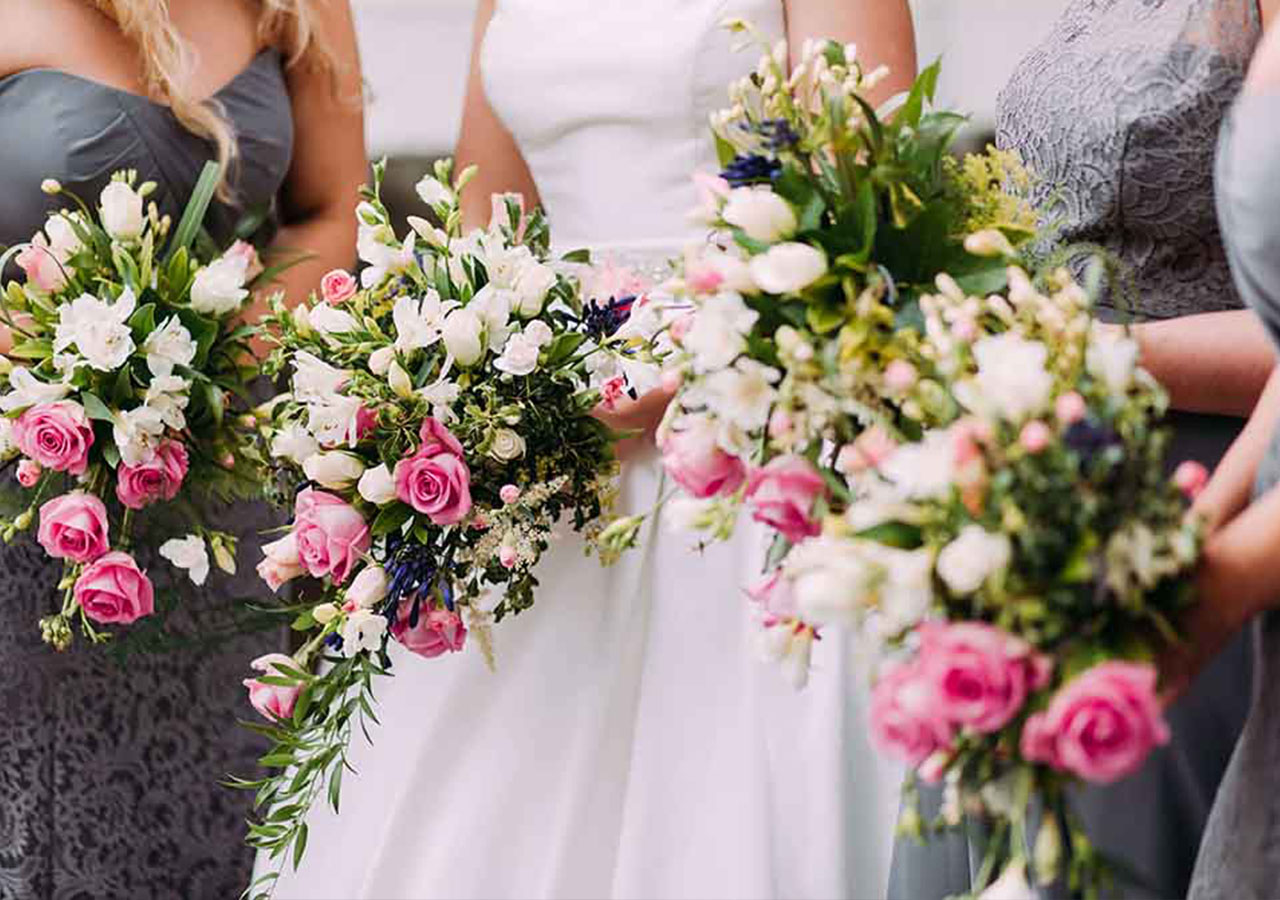 Bouquets held by the bride and her bridesmaids