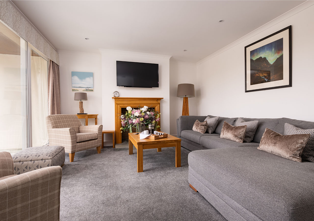 The bright airy living room in Lodge 4 at Elderburn Luxury Lodges