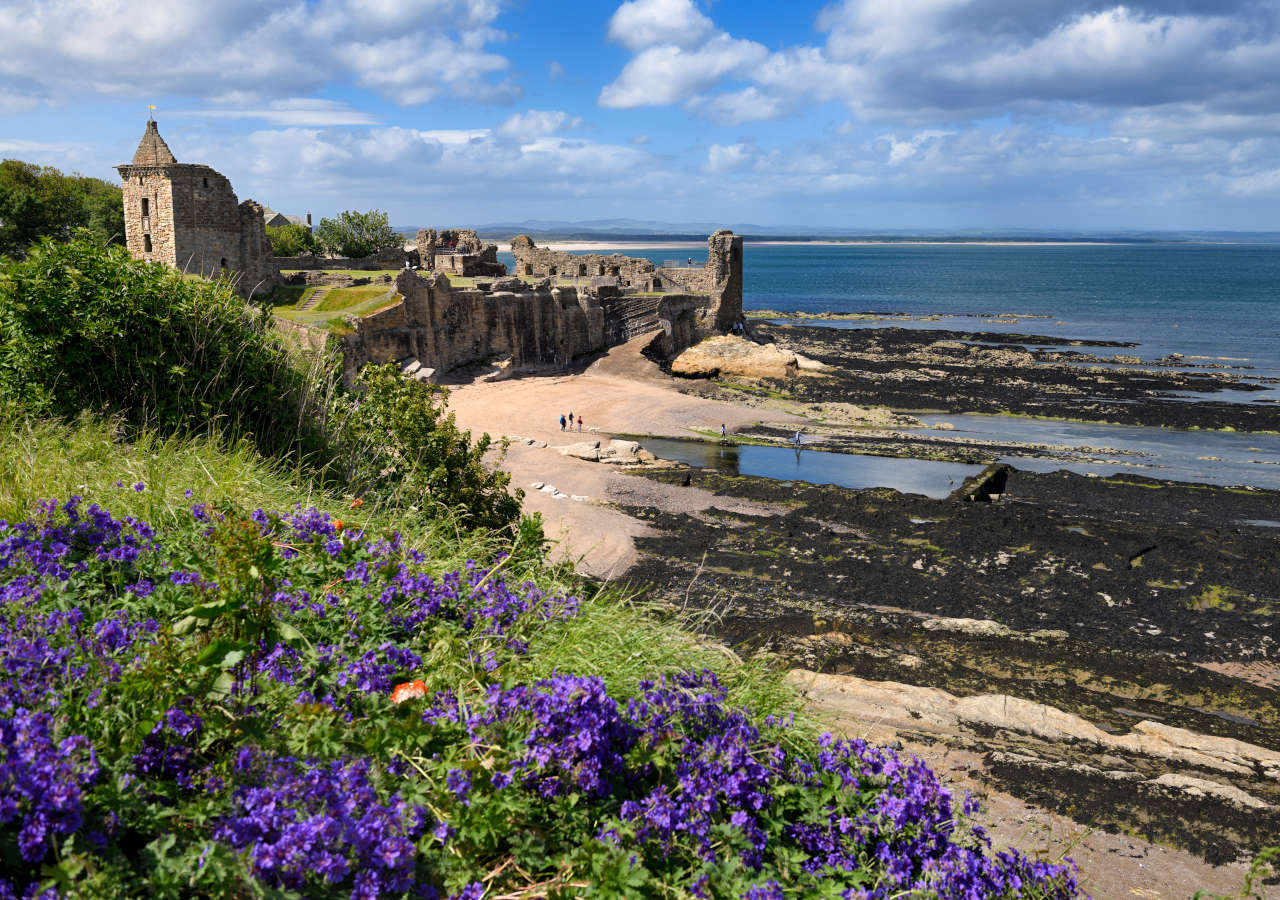 At Andrews castle ruins and beach, Scotland