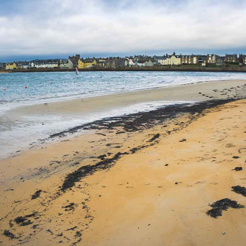 The long sandy beach at Elie.