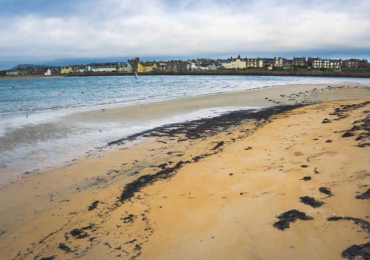 The long sandy beach at Elie.