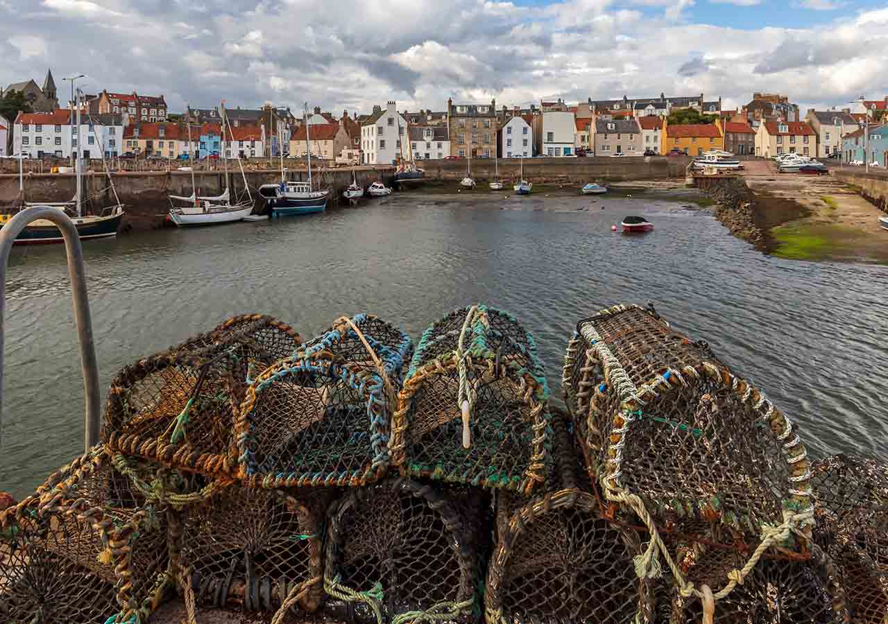 Lobster pots at St Monans harbour.