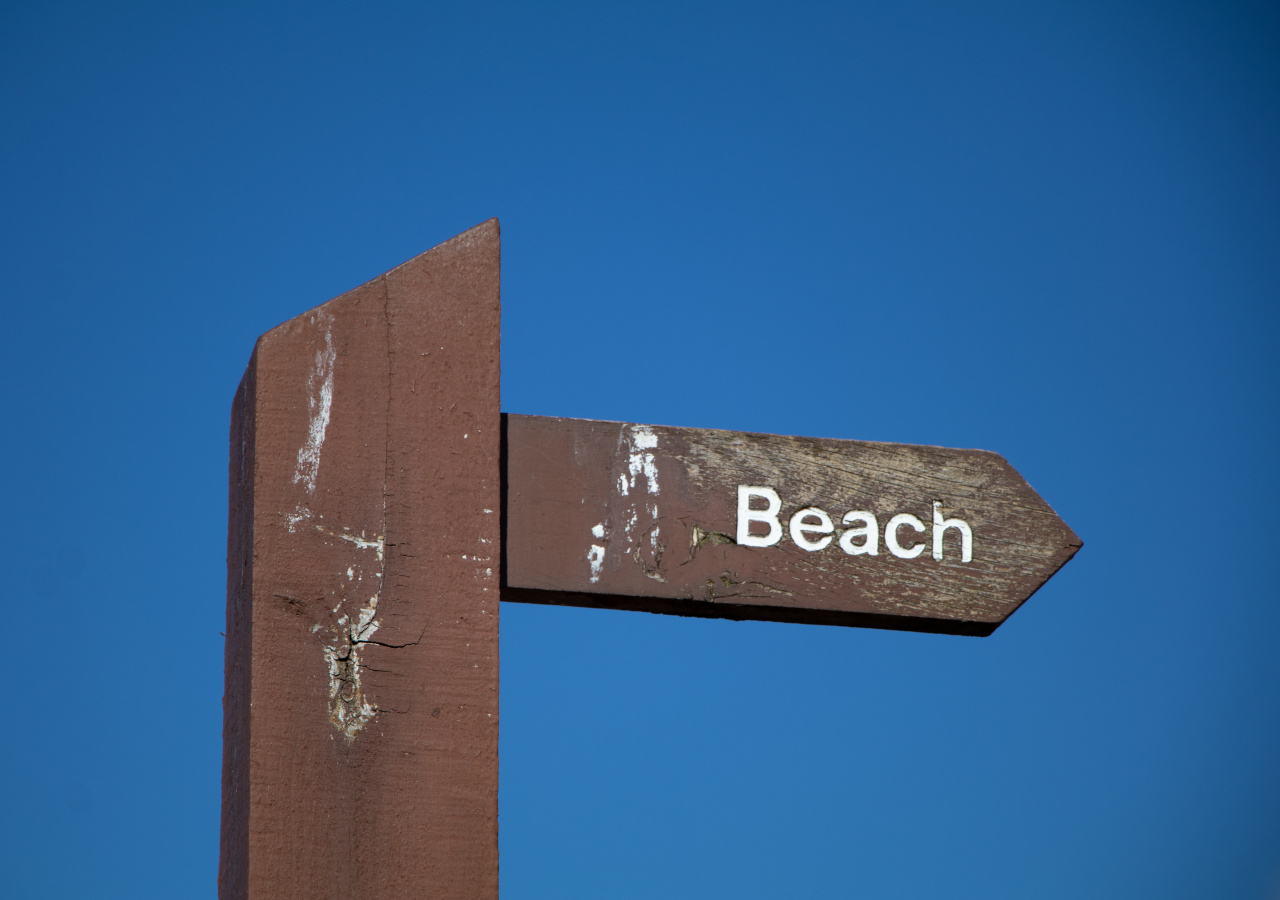 A beach signpost at West Sands, St Andrews